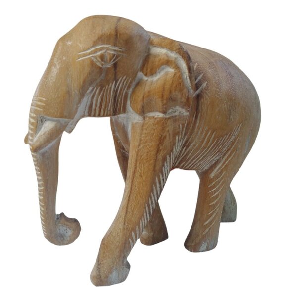 Hand Carved Wood Elephant Long Africa Safari Animal Figurine Safari Decor - Picture 2 of 7